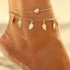 17KM Official Store Double Layer Chain Anklet With Leaves Charms Jewelry