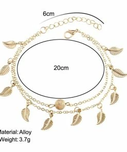 17KM Official Store Double Layer Chain Anklet With Leaves Charms Jewelry