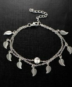 17KM Official Store Double Layer Chain Anklet With Leaves Charms Jewelry