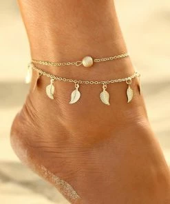 17KM Official Store Double Layer Chain Anklet With Leaves Charms Jewelry