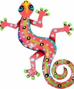 Caribbean Craft Eight Inch Pink Metal Gecko (GC) Home