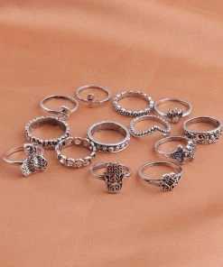 One Tribe Apparel Elephant & Hamsa Boho Ring Set