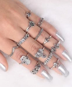 One Tribe Apparel Elephant & Hamsa Boho Ring Set