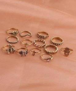 One Tribe Apparel Elephant & Hamsa Boho Ring Set