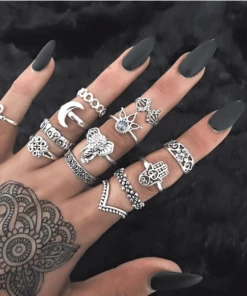 One Tribe Apparel Elephant & Hamsa Boho Ring Set