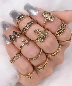 One Tribe Apparel Elephant & Hamsa Boho Ring Set