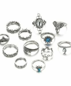 Shop3624071 Store Elephant & Leaf Wreath Boho Ring Set Jewelry