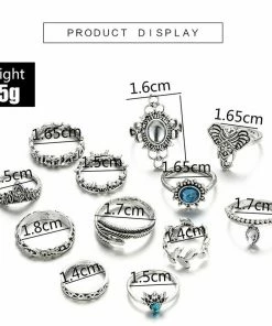 Shop3624071 Store Elephant & Leaf Wreath Boho Ring Set Jewelry