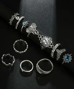 Shop3624071 Store Elephant & Leaf Wreath Boho Ring Set Jewelry