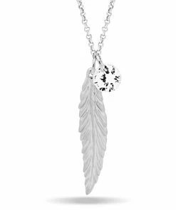 TZARO JEWELRY Feather Necklace, Silver Plated Feather And Birthstone Necklace, Elegant Necklace