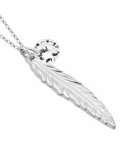 TZARO JEWELRY Feather Necklace, Silver Plated Feather And Birthstone Necklace, Elegant Necklace