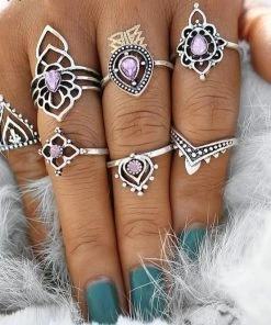 17KM Official Store Jewelry Flower Ring Set With Tibetan Rings - 7 Pcs