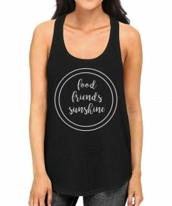 TSF Design Food Friends Sunshine Womens Black Graphic Tanks Letter Printed Top Boho Tops