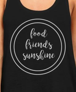 TSF Design Food Friends Sunshine Womens Black Graphic Tanks Letter Printed Top Boho Tops