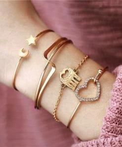 17KM Official Store Gold And Silver Bangle Bracelets With Charms Jewelry