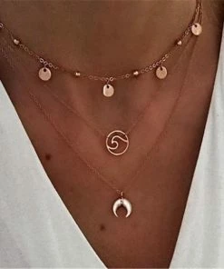17KM Official Store Gold Boho Moon Layered Necklace