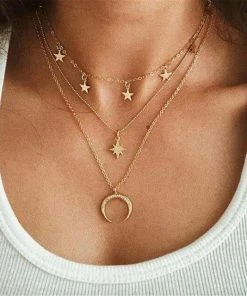 17KM Official Store Gold Boho Moon Layered Necklace