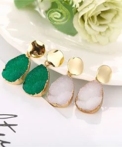 17KM Official Store Gold Green Leaf Earrings
