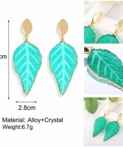 17KM Official Store Gold Green Leaf Earrings