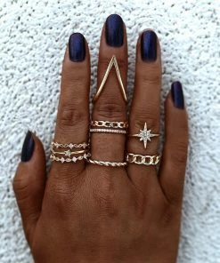 17KM Official Store Gold Vintage Bohemian Ring Set Jewelry