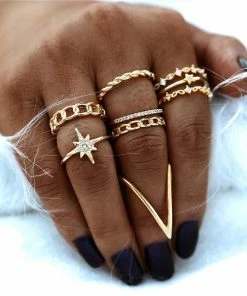 17KM Official Store Gold Vintage Bohemian Ring Set Jewelry