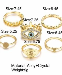 17KM Official Store Jewelry Golden Turquoise Evil Eye Boho Ring Set