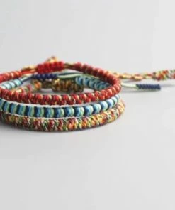 AMIU Handmade Store Red, Blue & Rainbow Tibetan Bracelet Stack