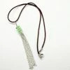 Lexi Butler Designs Jewelry Green Crystal Barrel Silver Chain Tassel Leather Necklace
