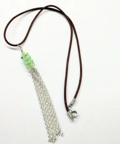 Lexi Butler Designs Jewelry Green Crystal Barrel Silver Chain Tassel Leather Necklace