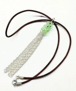 Lexi Butler Designs Jewelry Green Crystal Barrel Silver Chain Tassel Leather Necklace
