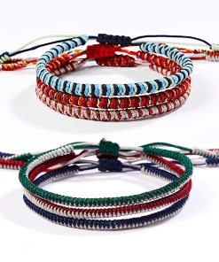 Minghong Wang's Store Handmade Knots Rope Buddha Lucky Charm Tibetan Bracelet Jewelry