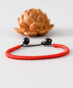 AMIU Handmade Store Jewelry Orange Red Buddhist Tibetan Bracelets With Black Onyx Beads