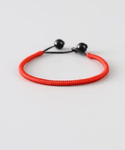 AMIU Handmade Store Jewelry Orange Red Buddhist Tibetan Bracelets With Black Onyx Beads