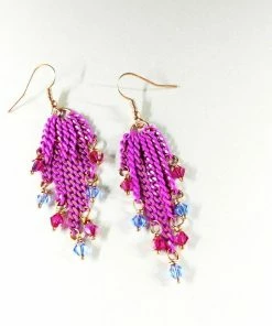 Lexi Butler Designs Jewelry Hot Pink Tassel Chain Crystal Earrings