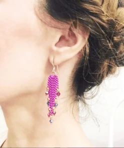 Lexi Butler Designs Jewelry Hot Pink Tassel Chain Crystal Earrings