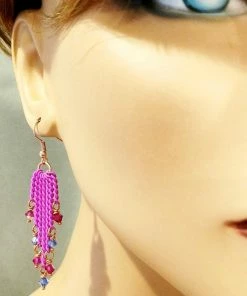 Lexi Butler Designs Jewelry Hot Pink Tassel Chain Crystal Earrings