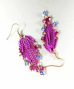 Lexi Butler Designs Jewelry Hot Pink Tassel Chain Crystal Earrings