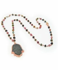 Fronay Collection Labradorite Hamsa On Tourmaline Chain Jewelry