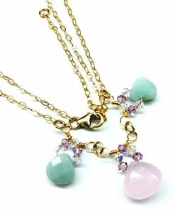 Lexi Butler Designs Light Pink And Mint Gemstone 14 Kt Gold Filled Necklace Jewelry
