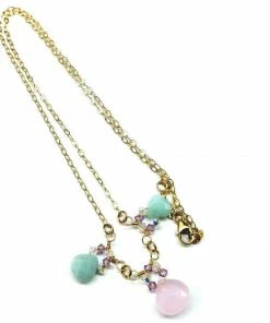 Lexi Butler Designs Light Pink And Mint Gemstone 14 Kt Gold Filled Necklace Jewelry