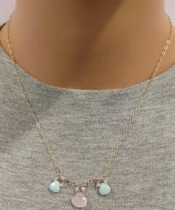 Lexi Butler Designs Light Pink And Mint Gemstone 14 Kt Gold Filled Necklace Jewelry