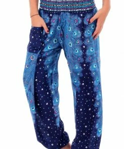 Napat Liquid Blue Plume Peacock Harem Pants