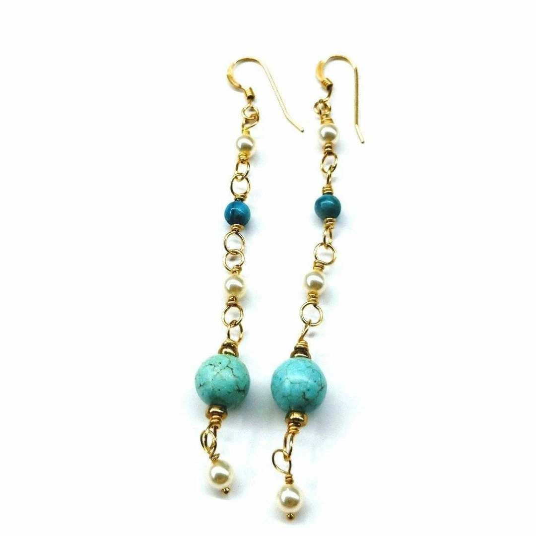 Lexi Butler Designs Long 14 K Gold Filled Turquoise Pearl Earrings 5 Lexi Butler Designs Long 14 K Gold Filled Turquoise Pearl Earrings