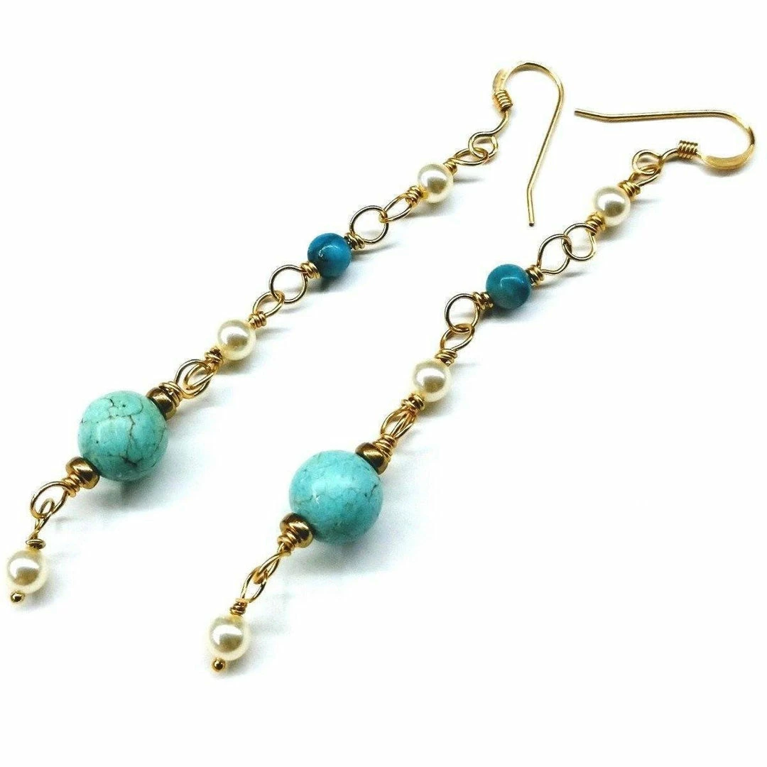 Lexi Butler Designs Long 14 K Gold Filled Turquoise Pearl Earrings 6 Lexi Butler Designs Long 14 K Gold Filled Turquoise Pearl Earrings