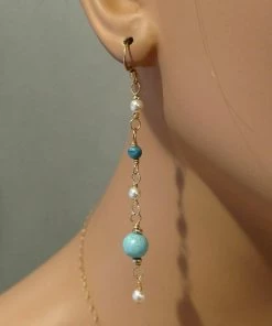 Lexi Butler Designs Long 14 K Gold Filled Turquoise Pearl Earrings 14 Lexi Butler Designs Long 14 K Gold Filled Turquoise Pearl Earrings