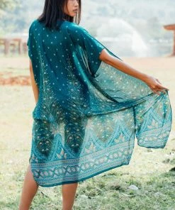 Napat Mediterranean Blue Peacock Kimono 14 Napat Mediterranean Blue Peacock Kimono