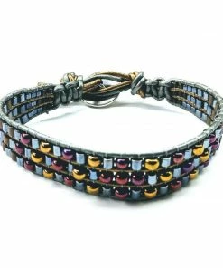 Lexi Butler Designs Mens Tree Of Life Earth Colored Beaded Leather Wrap Bracelet