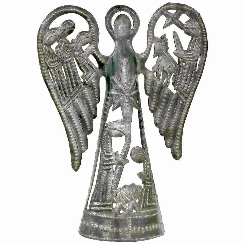 Croix Des Bouquets Metal Angel With Nativity Scene (12 Inch) - Tree Topper (GC) Home 3 Croix Des Bouquets Metal Angel With Nativity Scene (12 Inch) - Tree Topper (GC) Home