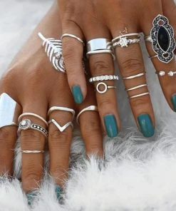 17KM Official Store Jewelry Moon Goddess White Stone Ring Set