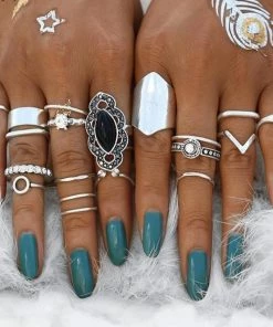 17KM Official Store Jewelry Moon Goddess White Stone Ring Set